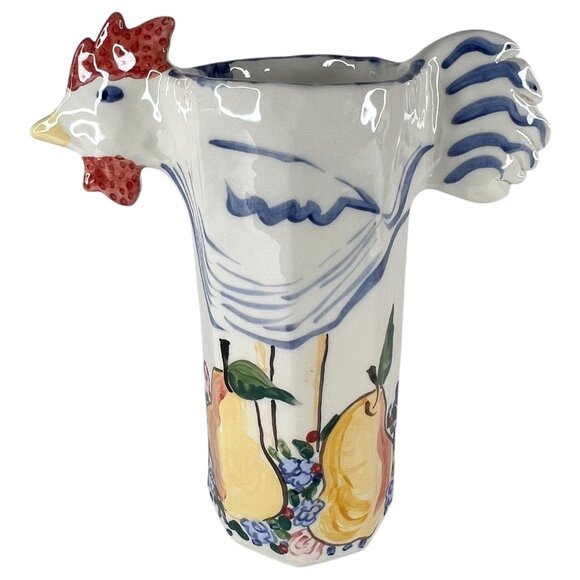 Gritter & Von Noord Rooster & Pear Pitcher Vase Signed Ceramic Hand Painted 11.5 - Picture 5 of 9
